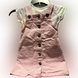 Tie dye shirt and pink overall dress 3T